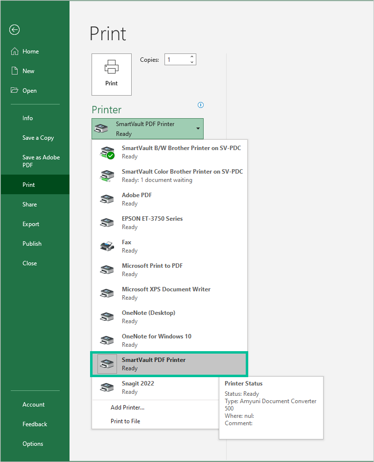 Using the SmartVault PDF Printer SmartVault