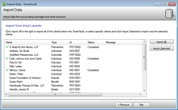 Image of completed imports window. See information above.