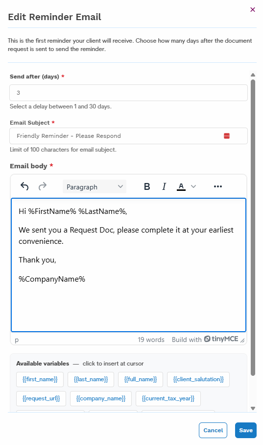 Reminder Email Setup