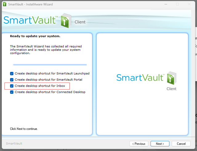 Removed SmartVault Inbox Shortcut