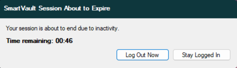 Warning dialog showing countdown before auto-logout