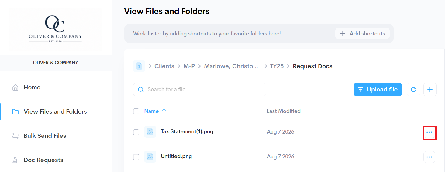 Clicking the ellipsis next to the file you want to rename