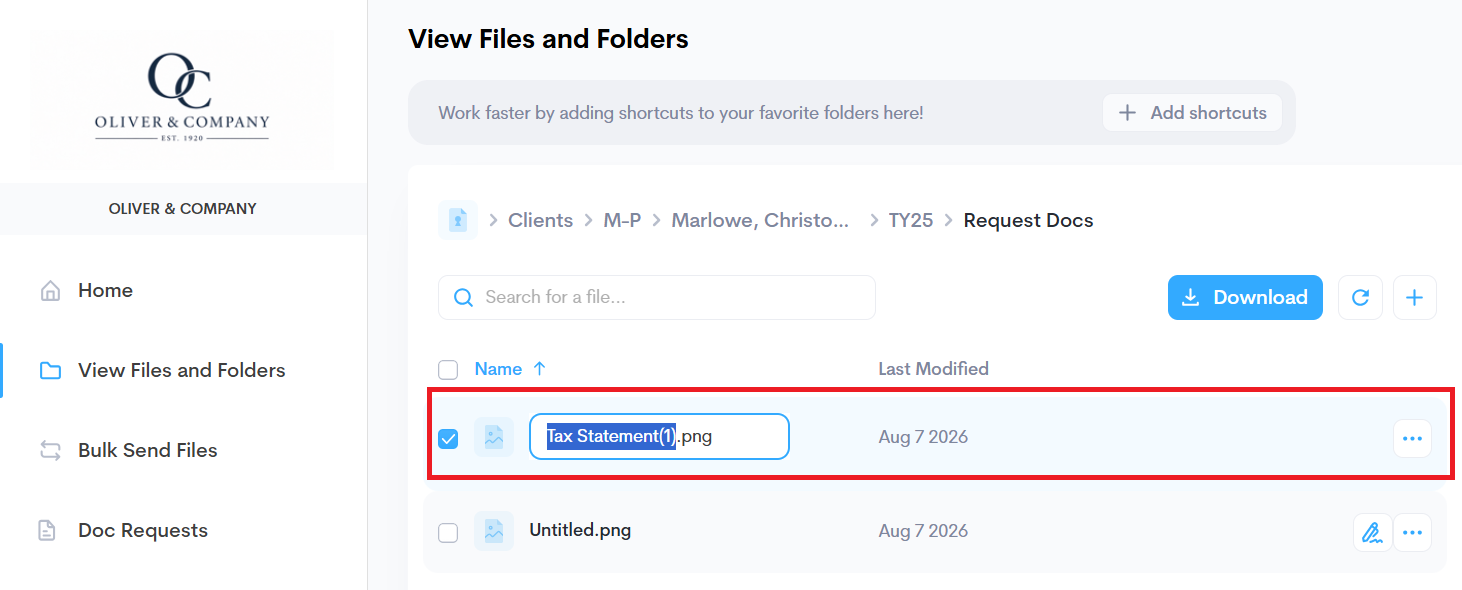 Entering the new document name