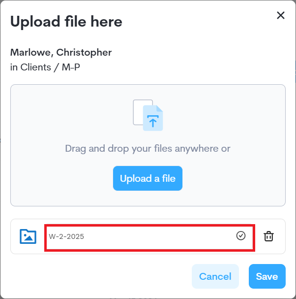 Typing in the new name of the document and selecting the checkmark icon