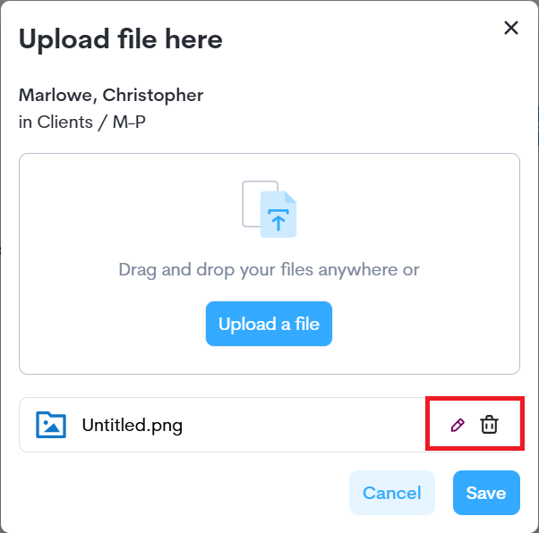 Selecting the pencil icon to rename the document