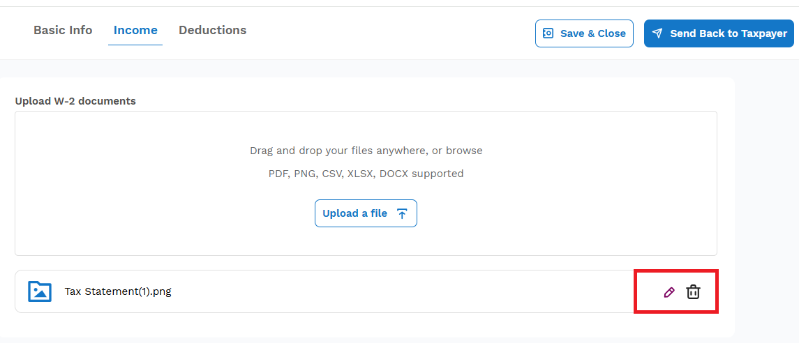 Clicking the pencil icon to rename the document