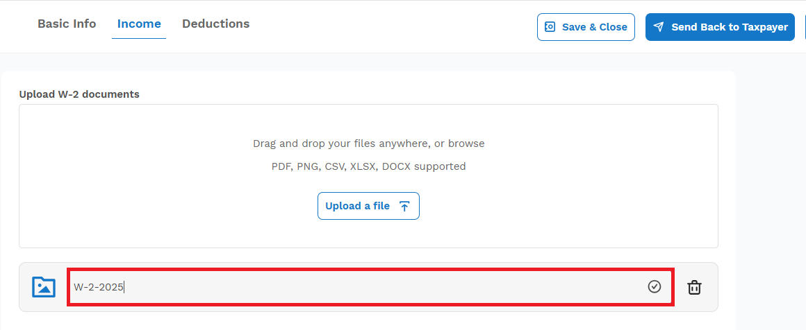 Typing in the name of the document and selecting the checkmark icon to save changes