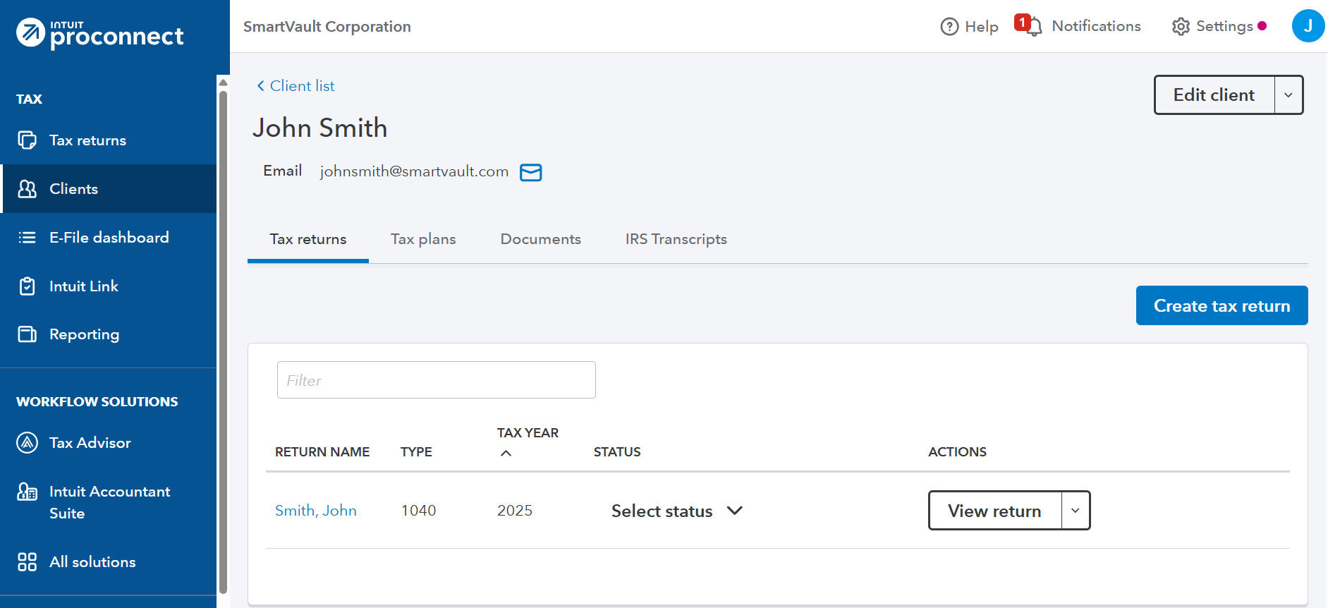 Locating the client in Intuit ProConnect