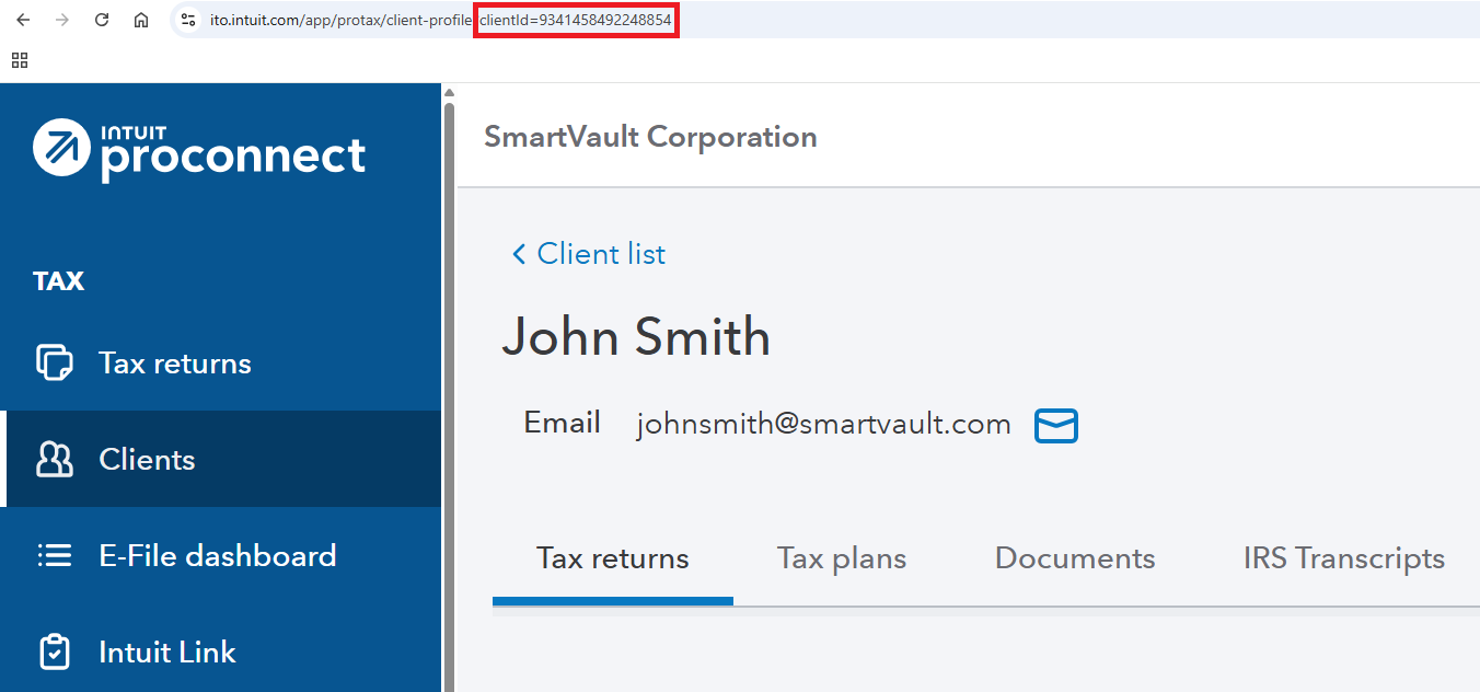 Noting the Client ID in ProConnect