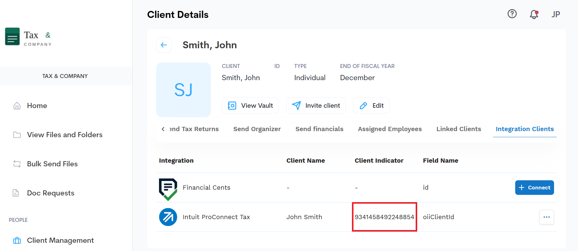 Selecting the Integration Clients tab and confirming the Client ID matches