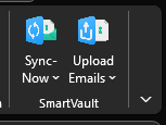 Image zoomed in on Smart Vault section of the Outlook ribbon. See information above