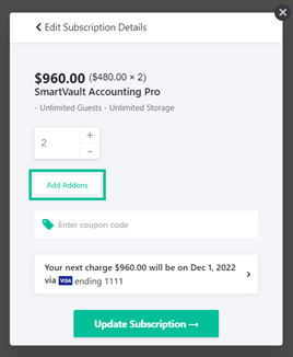 Image of edit subscription details window. See information above