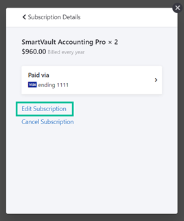 Image of subscription details window. See information above
