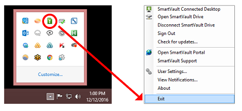 Image of Windows hidden icons menu. See information above